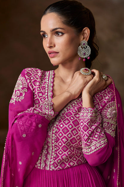 Magenta Embroidered Anarkali Suit Set