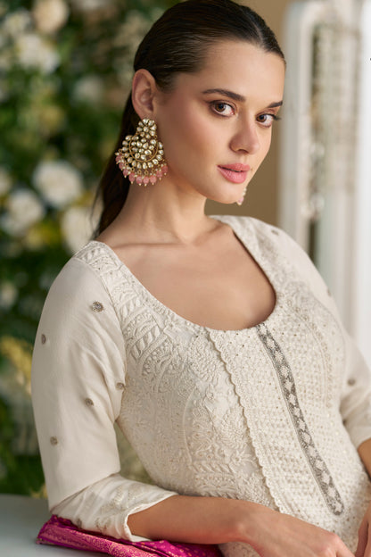 Ivory Anarkali Suit with Rani Pink Dupatta