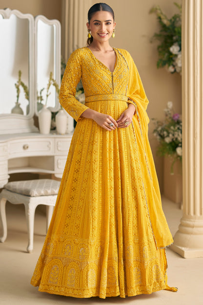 Mustard Yellow Heavy Embroidered Anarkali Suit with Dupatta