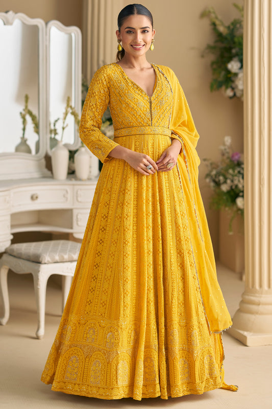 Mustard Yellow Heavy Embroidered Anarkali Suit with Dupatta