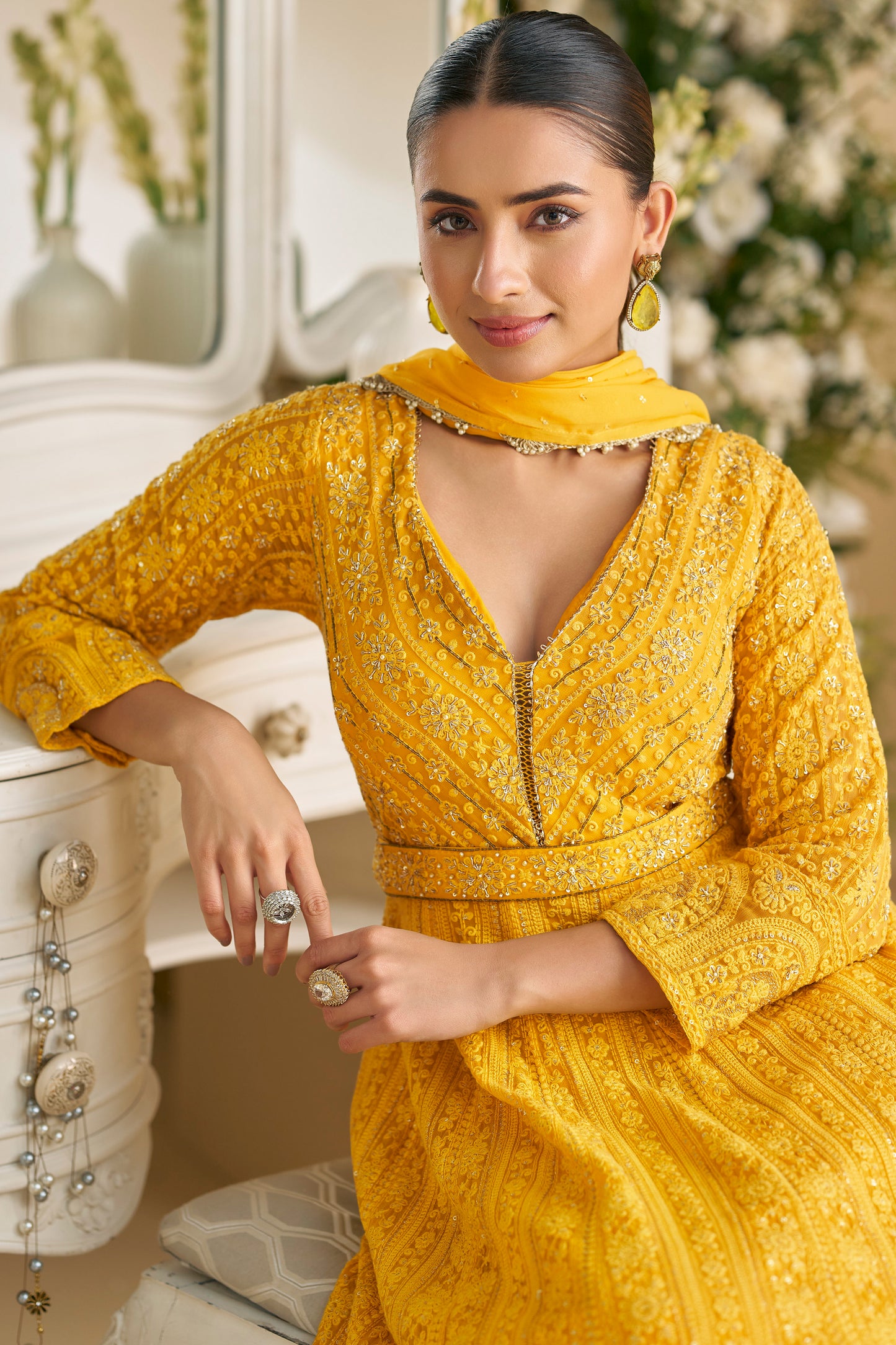 Mustard Yellow Heavy Embroidered Anarkali Suit with Dupatta
