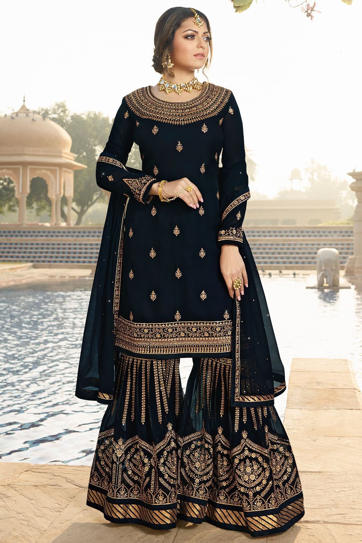 Midnight Black Georgette Sharara Suit