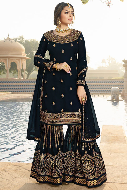 Midnight Black Georgette Sharara Suit
