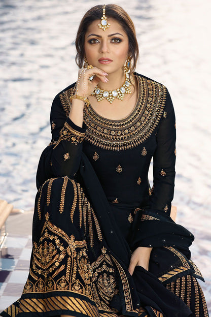 Midnight Black Georgette Sharara Suit