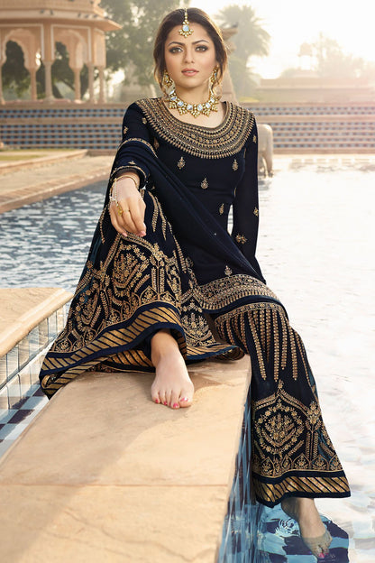 Midnight Black Georgette Sharara Suit
