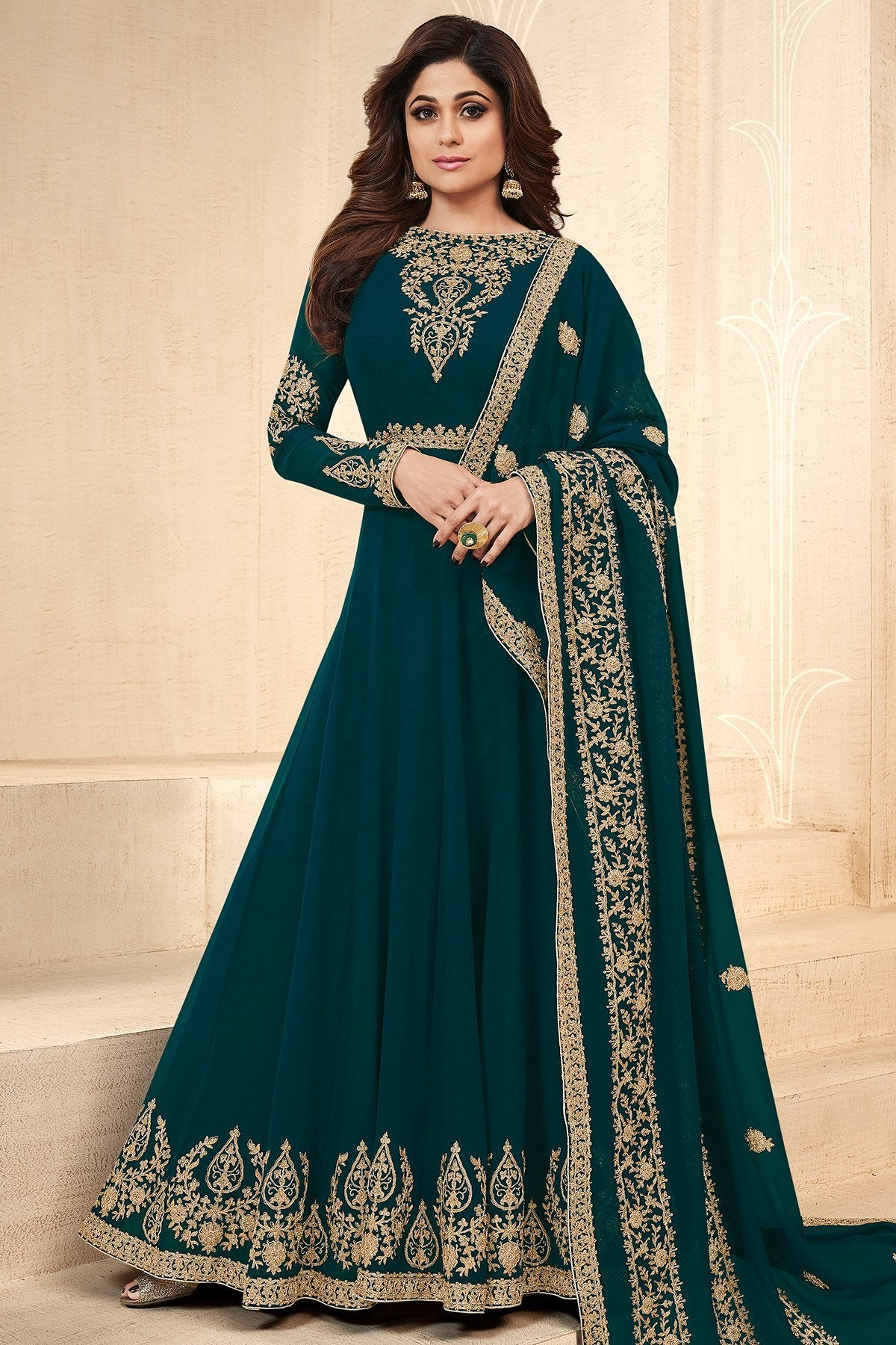 Teal Blue Georgette Party Wear Anarkali Suit