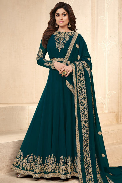 Teal Blue Georgette Party Wear Anarkali Suit