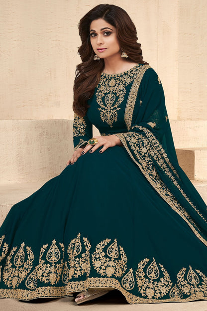 Teal Blue Georgette Party Wear Anarkali Suit