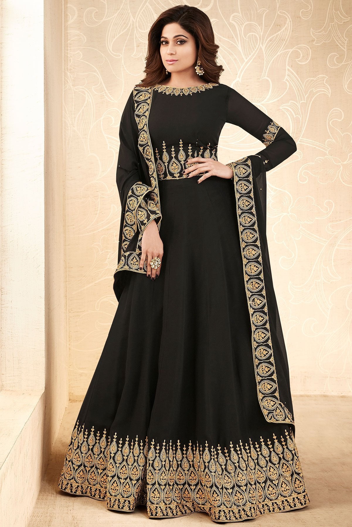 Smoky Black Georgette Party Wear Anarkali Suit