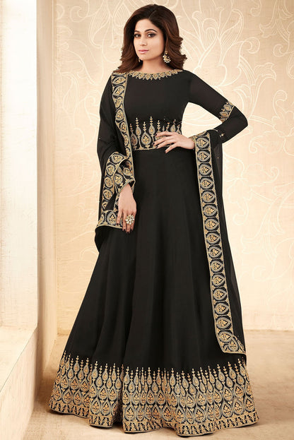 Smoky Black Georgette Party Wear Anarkali Suit