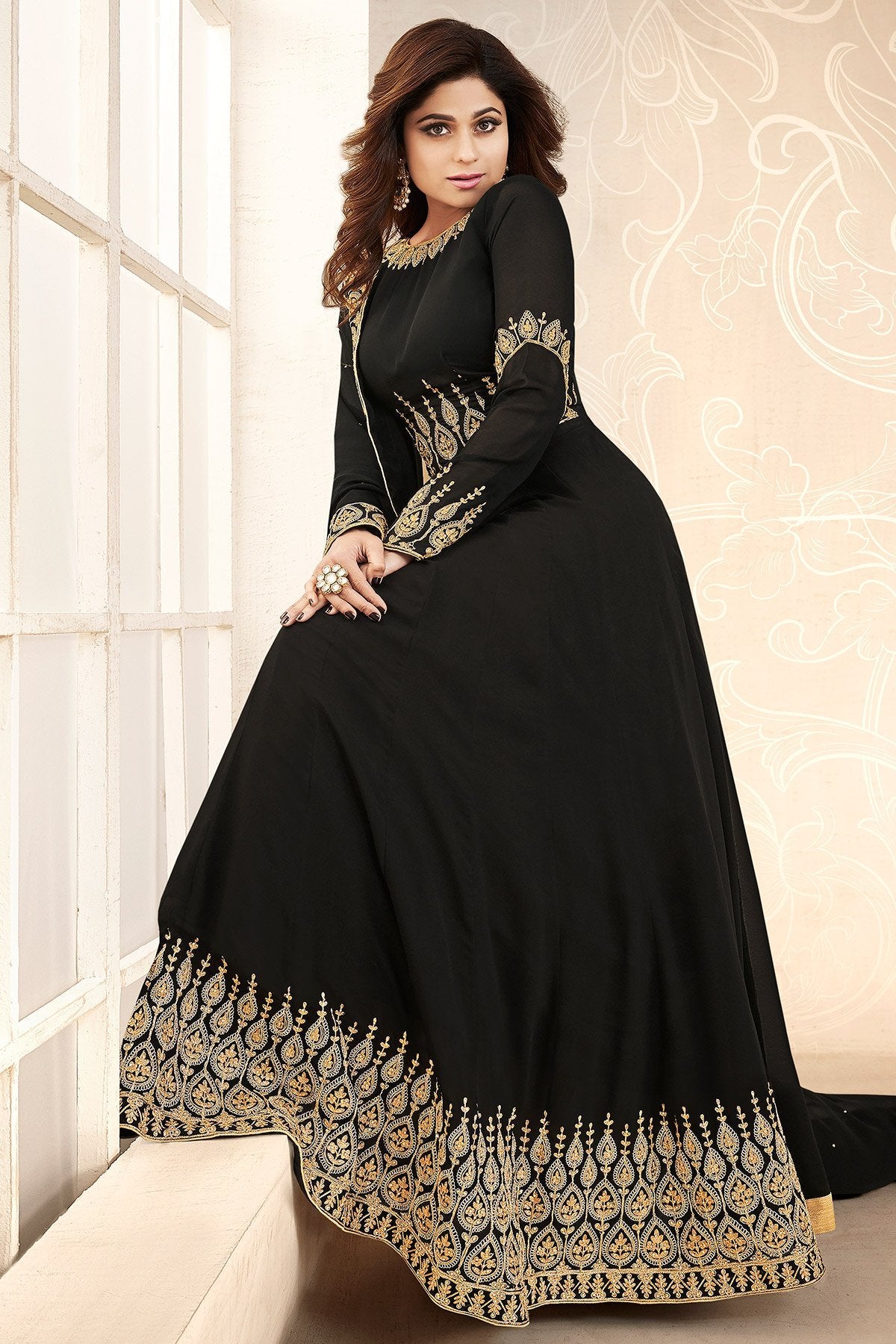 Smoky Black Georgette Party Wear Anarkali Suit