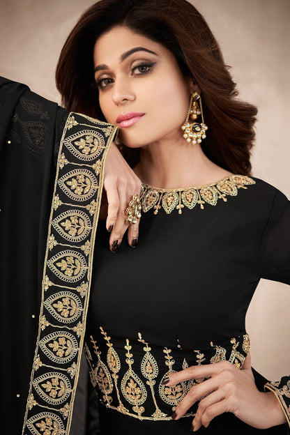 Smoky Black Georgette Party Wear Anarkali Suit