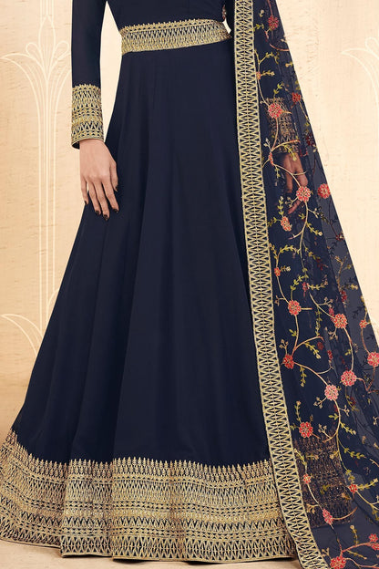 Midnight Blue Georgette Party Wear Anarkali Suit