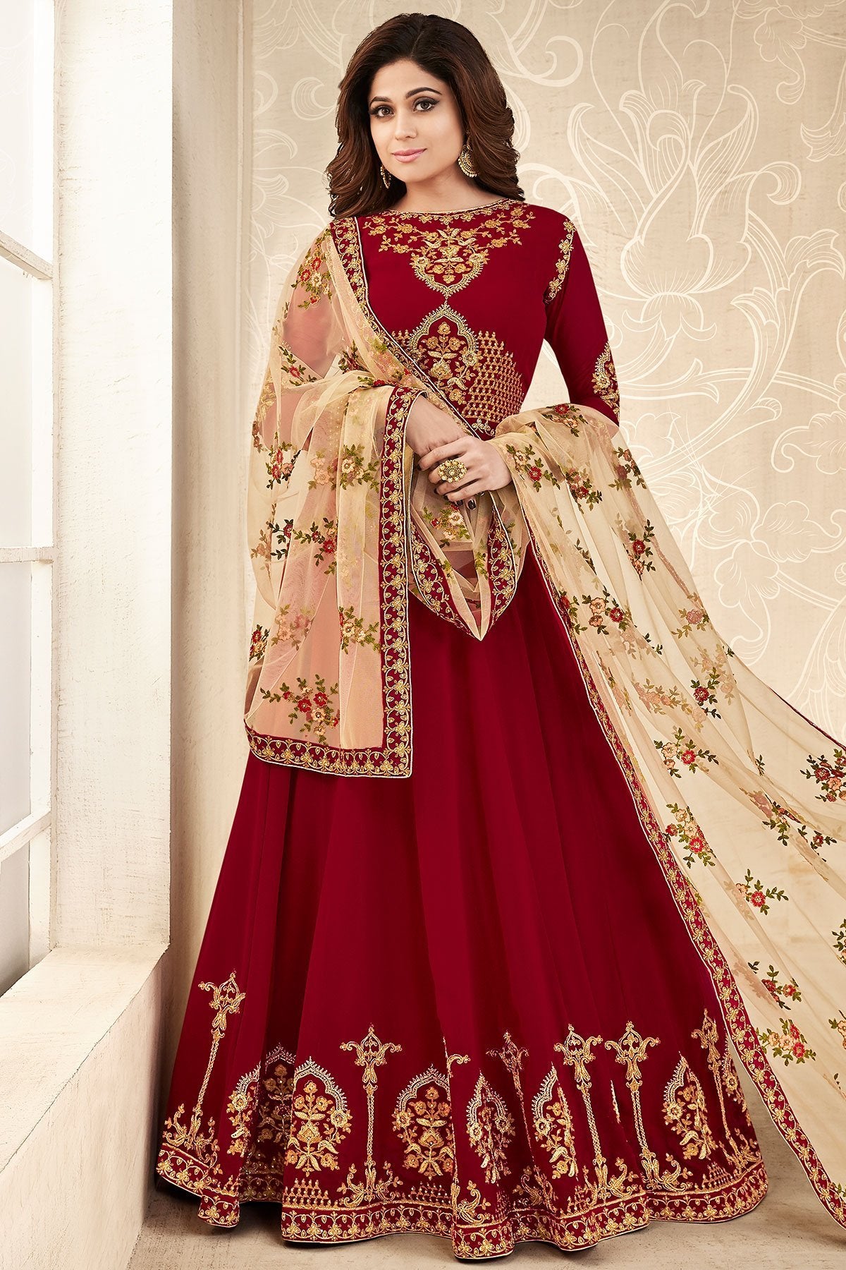 Burgundy Georgette Party Wear Anarkali Suit