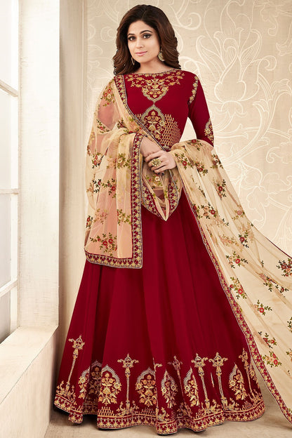 Burgundy Georgette Party Wear Anarkali Suit