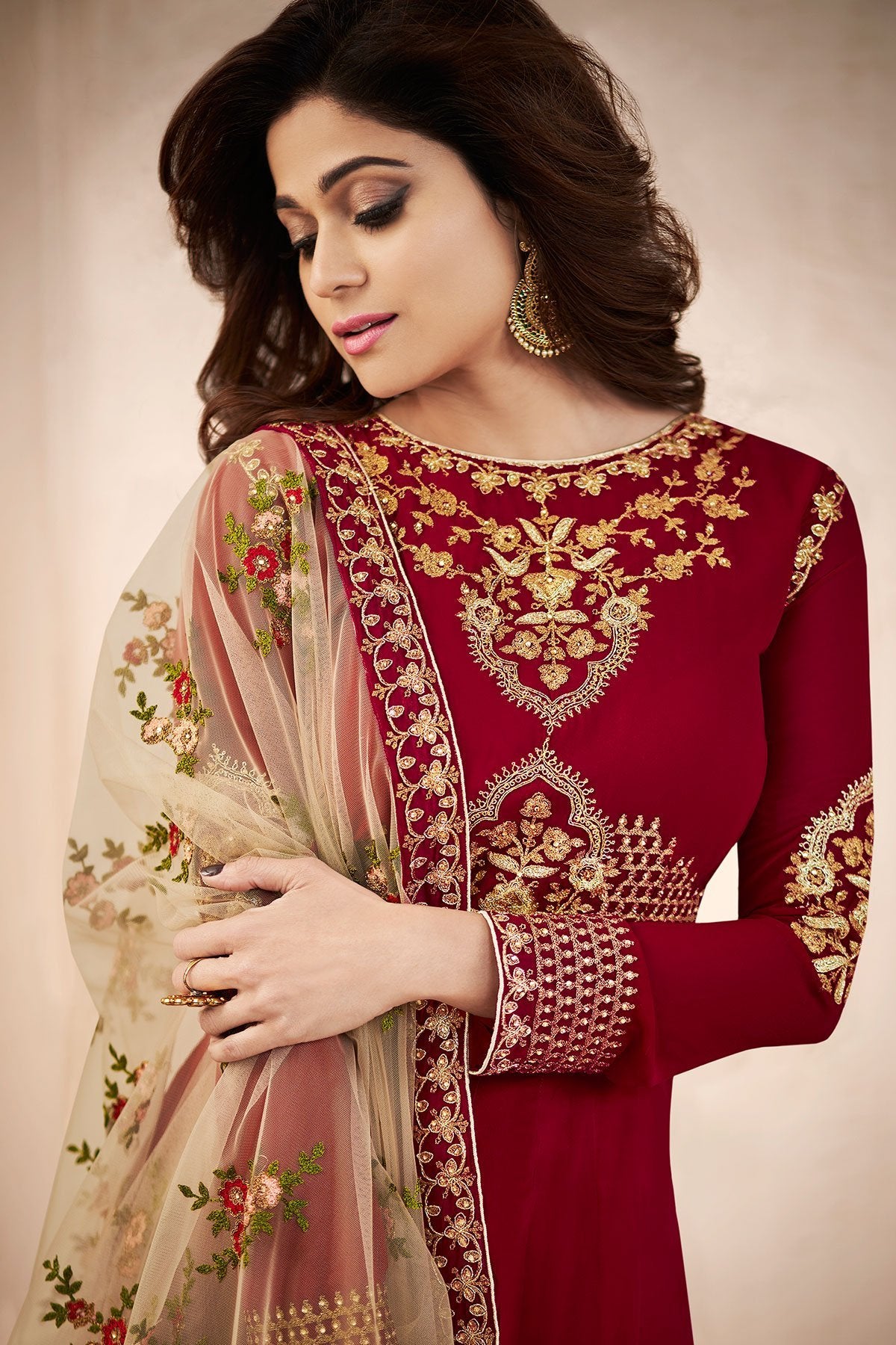 Burgundy Georgette Party Wear Anarkali Suit