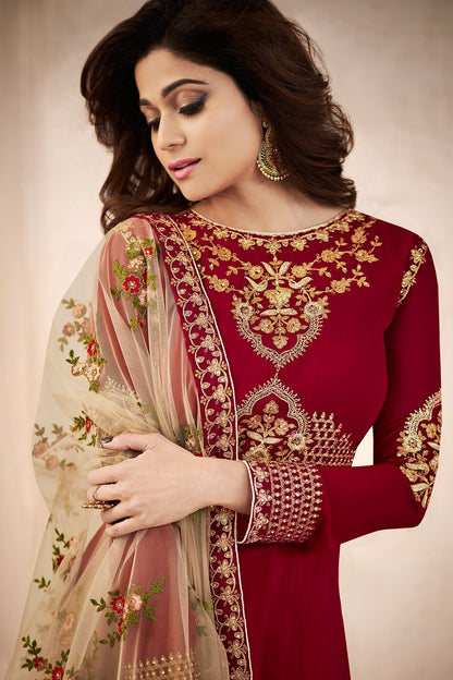 Burgundy Georgette Party Wear Anarkali Suit