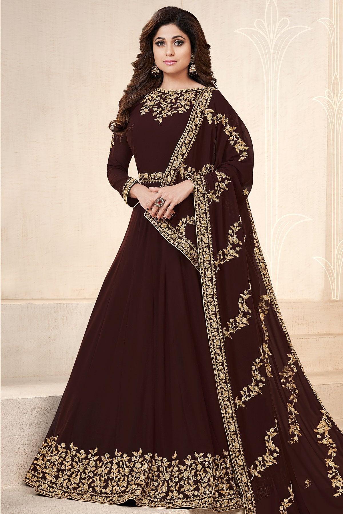 Dark Brown Georgette Party Wear Anarkali Suit
