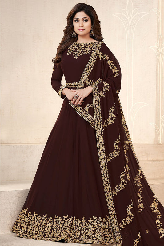 Dark Brown Georgette Party Wear Anarkali Suit