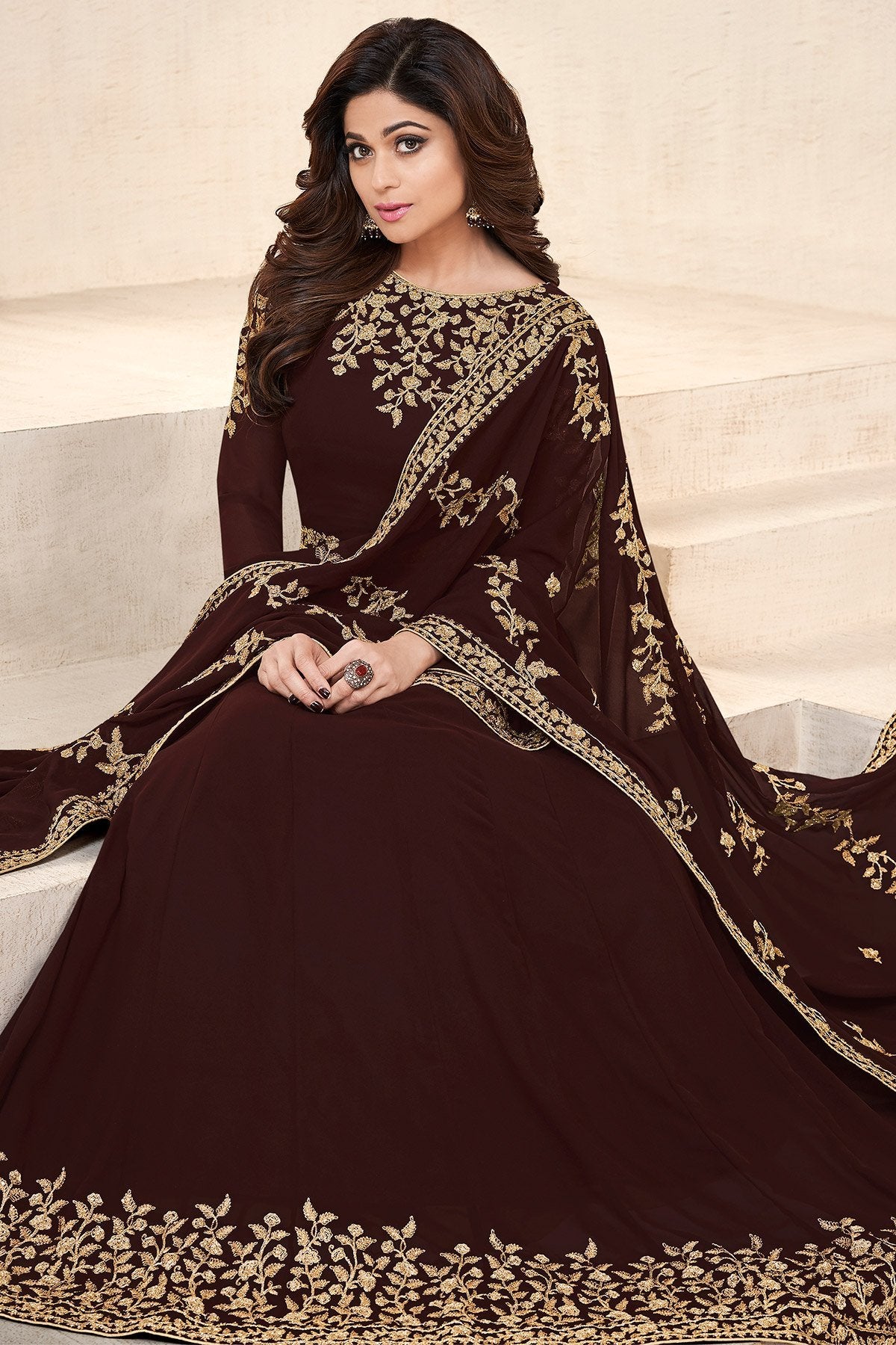 Dark Brown Georgette Party Wear Anarkali Suit