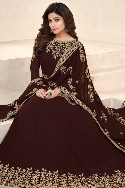 Dark Brown Georgette Party Wear Anarkali Suit