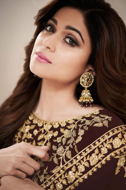 Dark Brown Georgette Party Wear Anarkali Suit