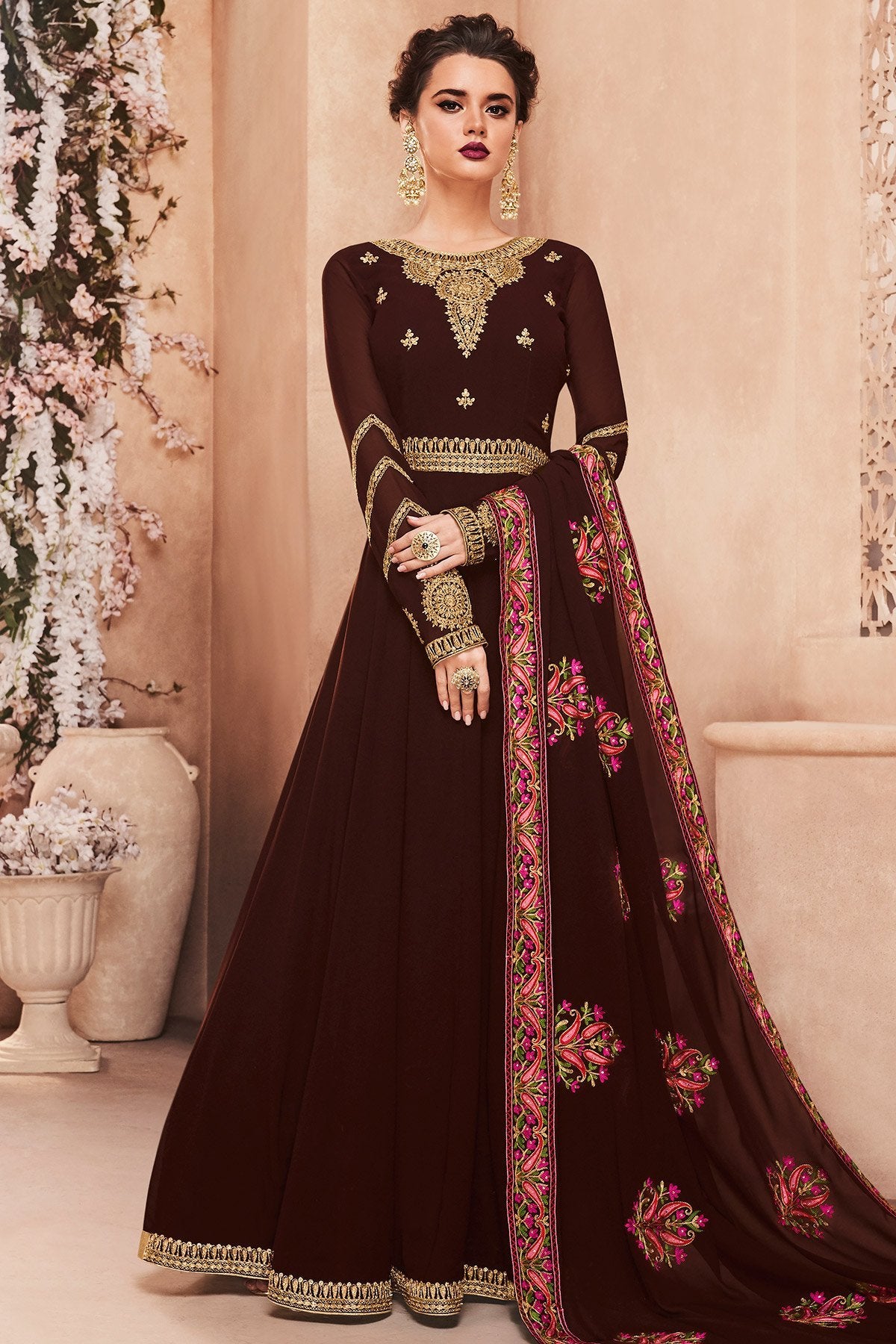 Bulgarian Rose Brown Georgette Anarkali suit