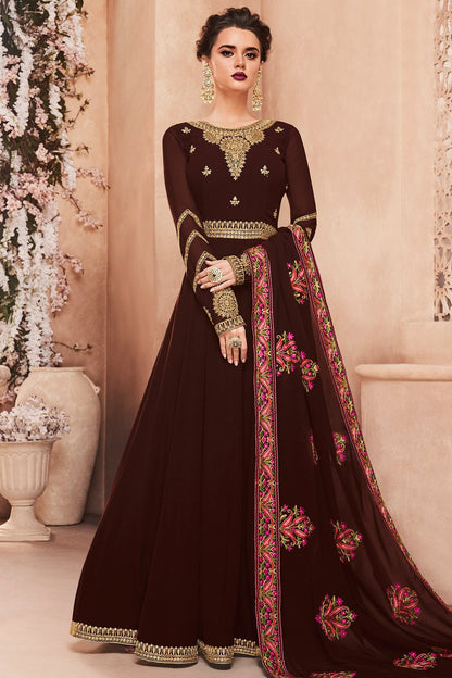 Bulgarian Rose Brown Georgette Anarkali suit