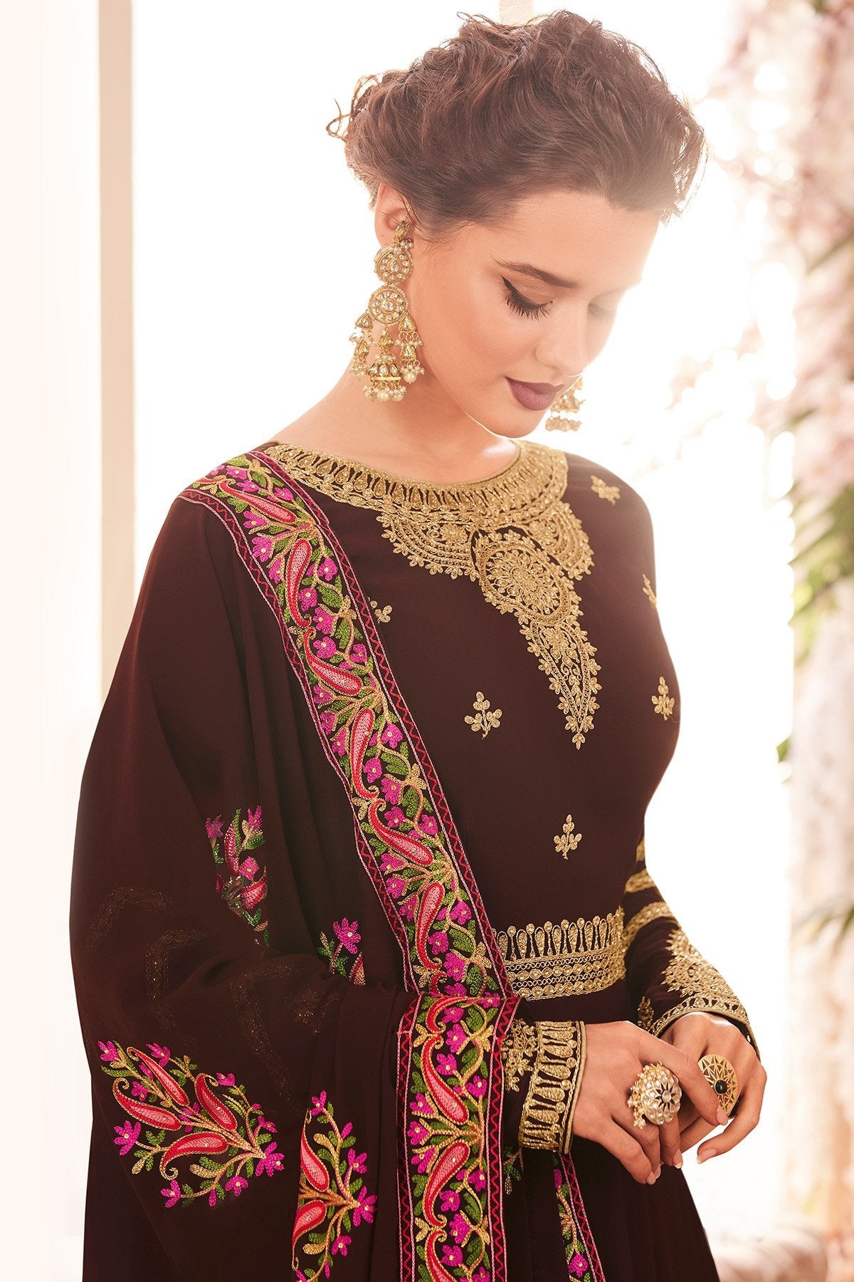 Bulgarian Rose Brown Georgette Anarkali suit