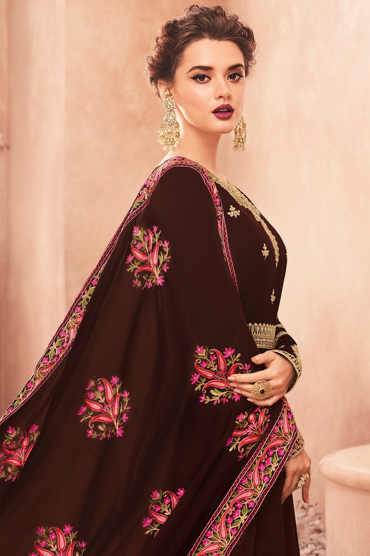 Bulgarian Rose Brown Georgette Anarkali suit