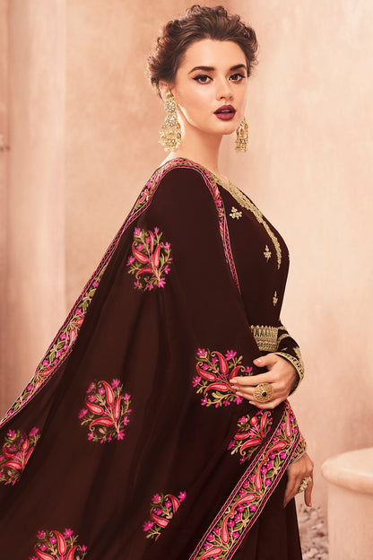 Bulgarian Rose Brown Georgette Anarkali suit