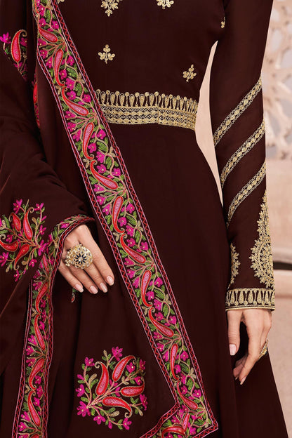 Bulgarian Rose Brown Georgette Anarkali suit