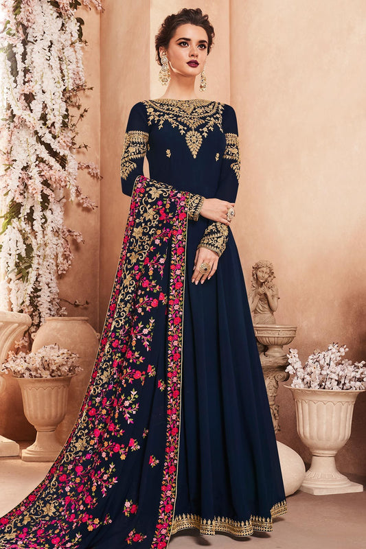 Midnnight Blue Georgette Anarkali suit