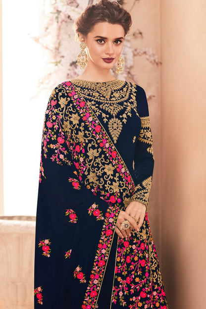 Midnnight Blue Georgette Anarkali suit