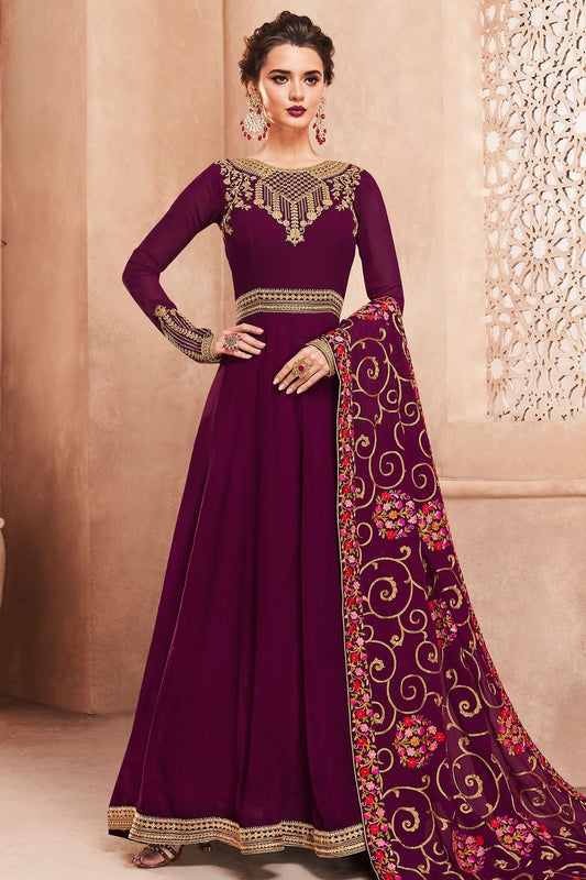 Mauve Purple Anarkali suit in pure Georgette fabric