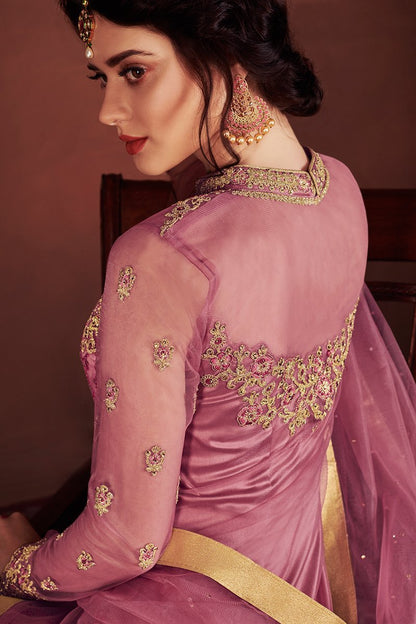 Light Purple Embroidered Flared Palazzo Style Suit