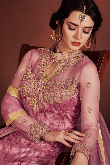 Light Purple Embroidered Flared Palazzo Style Suit