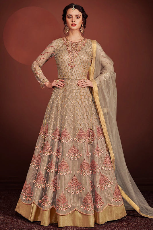 Golden Embroidered Anarkali Lehenga Style Suit