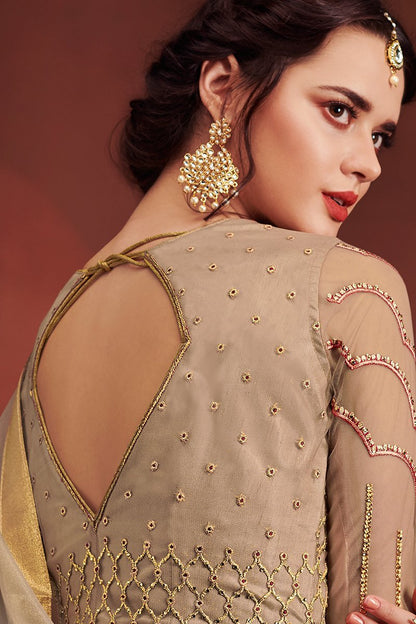 Golden Embroidered Anarkali Lehenga Style Suit
