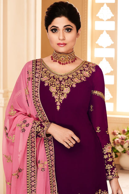 Magenta and Pink Georgette Party Wear Sharara Suit