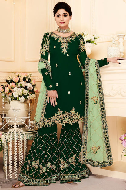 Pine Green and Mint Green Georgette Sharara Suit