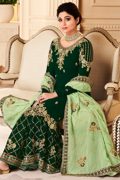 Pine Green and Mint Green Georgette Sharara Suit