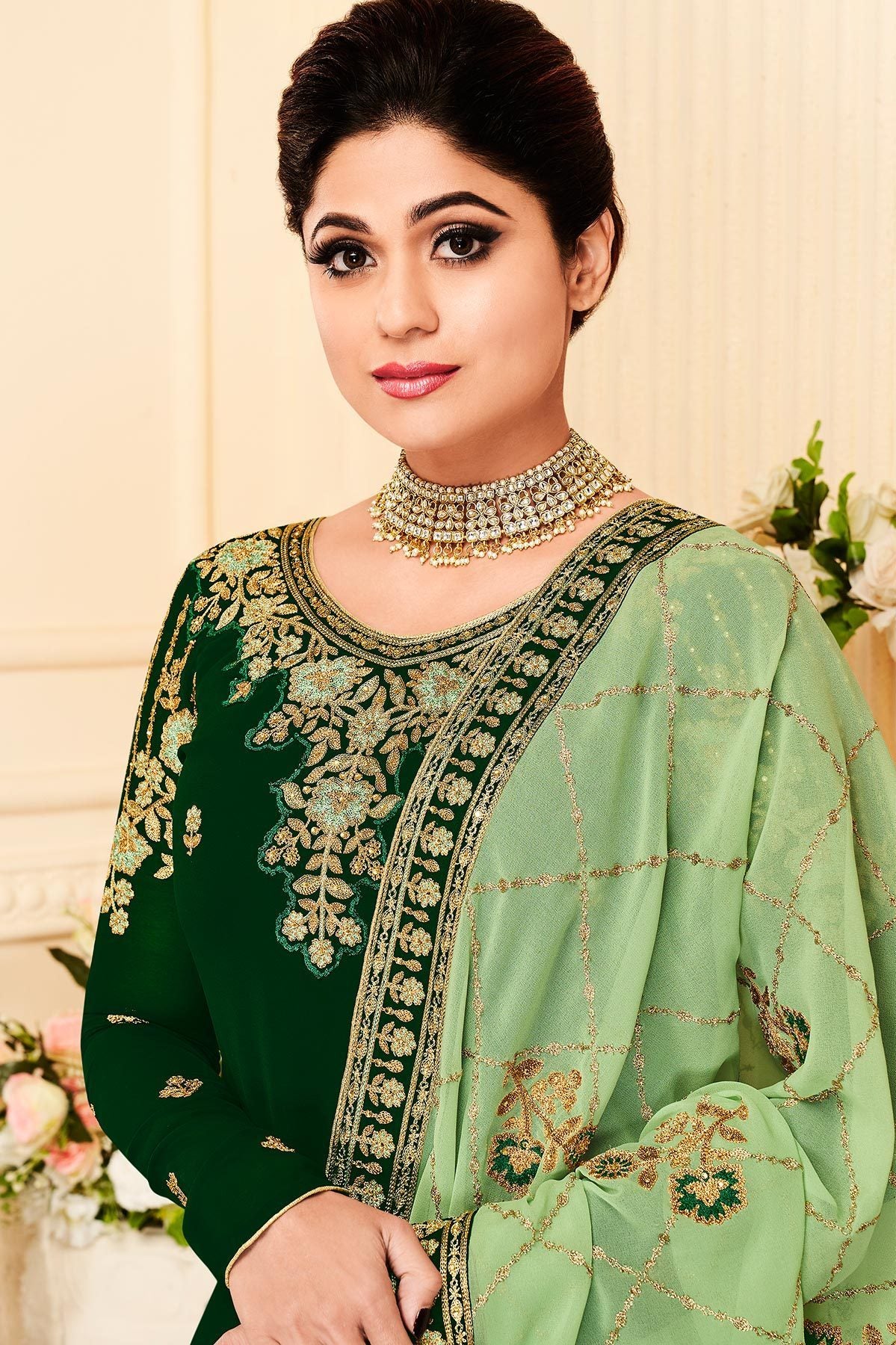 Pine Green and Mint Green Georgette Sharara Suit