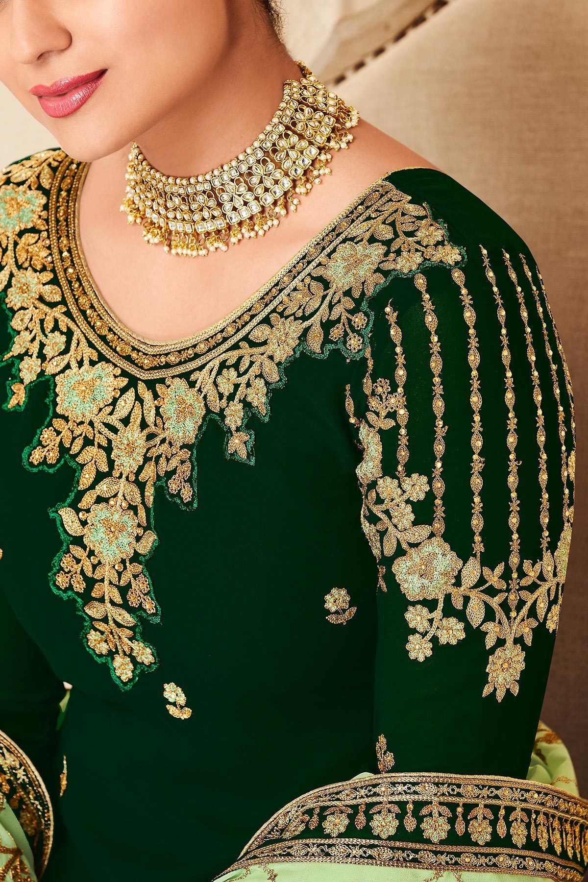Pine Green and Mint Green Georgette Sharara Suit
