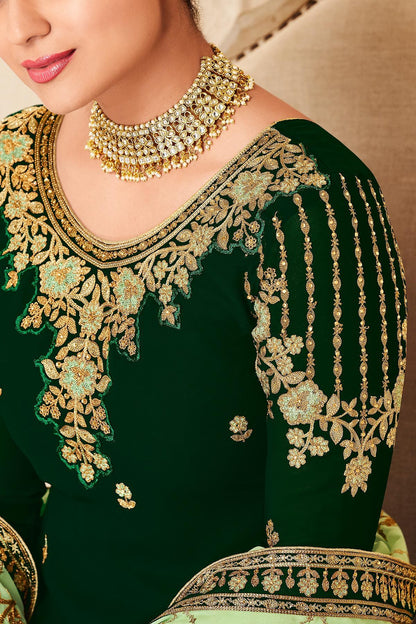 Pine Green and Mint Green Georgette Sharara Suit