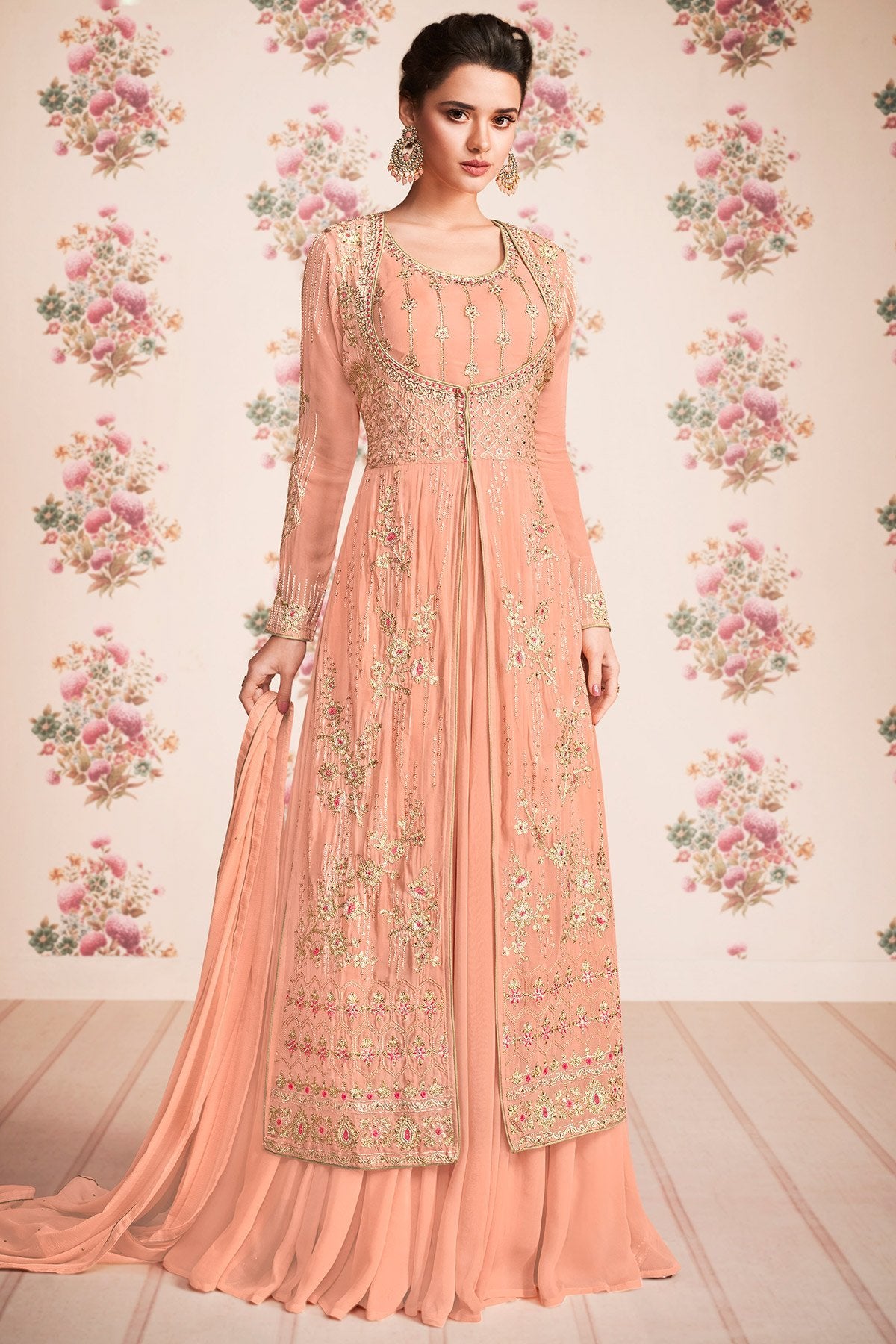 Tangerine Yellow Georgette Anarkali Suit and Dupatta