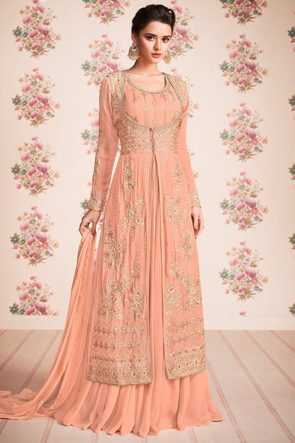 Tangerine Yellow Georgette Anarkali Suit and Dupatta