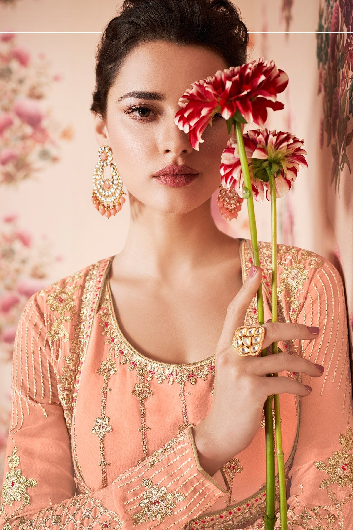 Tangerine Yellow Georgette Anarkali Suit and Dupatta