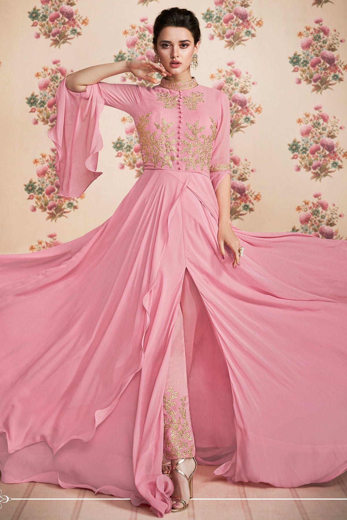 Pink Georgette Anarkali Suit and Dupatta