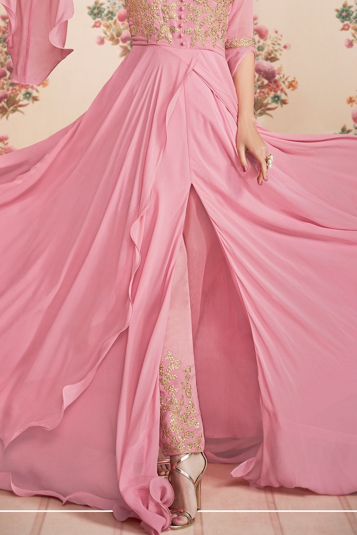 Pink Georgette Anarkali Suit and Dupatta
